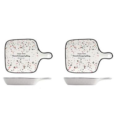 Imagem de Prato de serviço de jantar de cerâmica com alça única, café da manhã personalizado, prato de lanches, prato de cozimento adequado para queijo, churrasco, arroz assado. Pratos