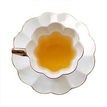 Imagem de Xícara de chá de leite, elegante, café, leite, conjunto de xícaras de chá de cerâmica e pires de ouro, conjunto de xícaras de chá da tarde para casa porcelana xícara de chá presentes xícara de chá
