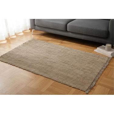 Imagem de Tapete de juta 100% natural feito à mão com borlas – Tapete durável, limpável e elegante para sala de estar, quarto e todos os espaços (mesclado, 60 cm x 100 cm)