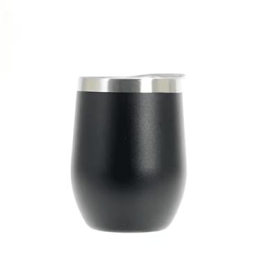 Imagem de Copo Térmico Ovo Cuia 350ml Com Tampa Aço Inox Parede Dupla Preto Bebidas Quentes Frias