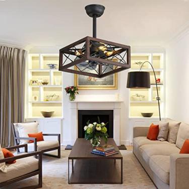 Imagem de Ventiladores de teto retrô com luzes e ventiladores inteligentes reversíveis DC remotos Lustres de teto estilo vintage Ventilador de teto industrial silencioso com iluminação para sala de es