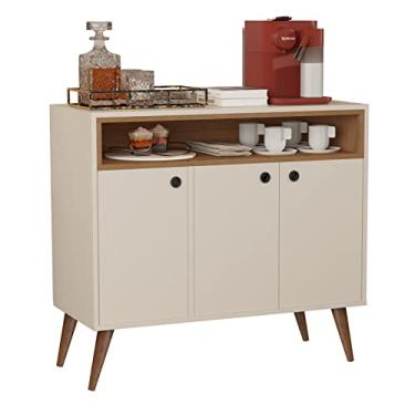 Imagem de Aparador Buffet Retrô Pés Palito Cantinho Do Café Paris 3 Portas - Off White Com Freijó - Lojas GB