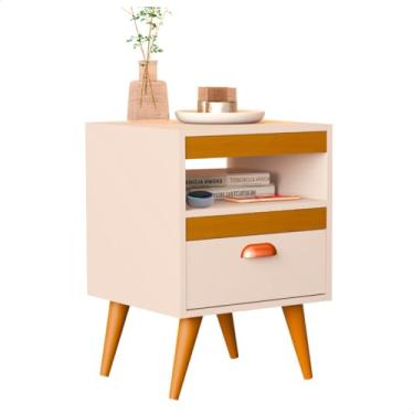 Imagem de Kit 2 Mesa De Cabeceira Para Quarto Com Pés e Gaveta Com Nicho Criado Com 2 Unidades(Off White)