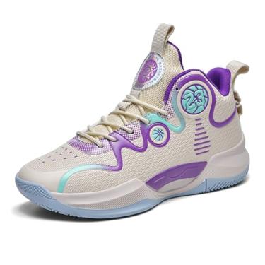 Imagem de Novetra Tênis de basquete masculino cano alto, respirável, com cadarço, sola grossa, antiderrapante e amortecimento(Purples,36 BR)
