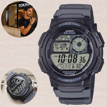 Imagem de Relógio Casio Masculino Digital World Time Verde AE-1000W-8AVDF Resina Esportiva Militar 100m LED Cronômetro