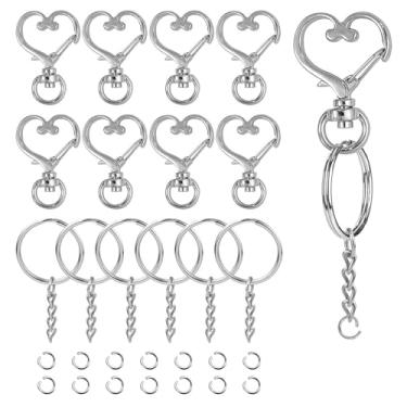 Imagem de Chaveiro de coração com fecho de garra de lagosta giratório para chaveiro com corrente de prata para artesanato faça você mesmo, 10 peças