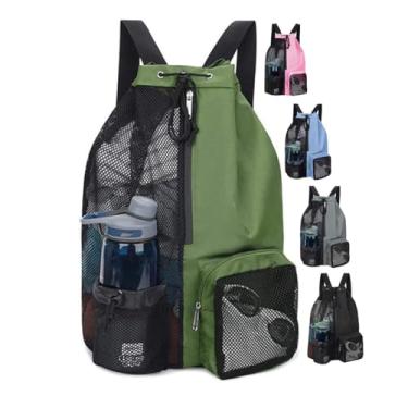 Imagem de Mochila com cordão - Mochila de malha para natação, bolsa de ginástica leve (preta/verde)