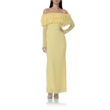 Imagem de AFRM Vestido feminino Betty com ombros de fora, manga comprida, renda, babados, colado ao corpo, Buttercup, P