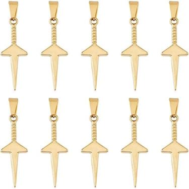Imagem de 10 pingentes de espada, pingentes de adaga dourada, pingentes de guerreiro, pingentes de espada, de aço inoxidável, pingentes de espada com fechos grandes para fazer joias DIY