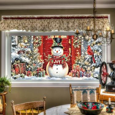 Imagem de HOMETITUTE Película para janela de Natal, boneco de neve com faixa de alegria, porta vermelha, decoração festiva, privacidade, vidro, adesivo, fixações estáticas, para festas em casa, 100 x 48 cm