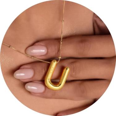 Imagem de Colar com pingente de inicial 3D, letra A-Z, joia de corrente de cobra, feita de design moderno de aço inoxidável, adequado para mulheres, F, Aço inoxidável, Sem Pedra Preciosa