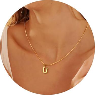 Imagem de Colar com pingente de inicial personalizada A-Z, joia minimalista de aço inoxidável para mulheres, pingente de alfabeto personalizado, F, Aço inoxidável, Sem Pedra Preciosa