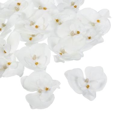 Imagem de 7 cm/2,8" cabeças de orquídeas artificiais, pacote com 20 cabeças de orquídea borboleta falsas de seda Phalaenopsis para decoração de buquê floral de casamento, faça você mesmo, branco puro