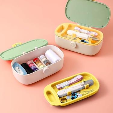 Imagem de Kit de costura para adultos, kit portátil de agulhas e fios, acessórios para caixa de costura de viagem pequena, incluindo linhas, agulhas, botão, tesoura, dedal, fita métrica etc. (verde)
