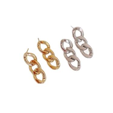 Imagem de 2 pares de brincos de corrente simétrica banhada a ouro 18 K para mulheres com elos de corrente cubana grossa e simples