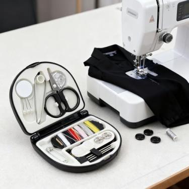 Imagem de Mini kit de costura portátil, suprimentos básicos de costura de emergência de emergência com agulhas, fios, botões, tesouras - caixa de costura de viagem para mulheres, iniciantes (preto)