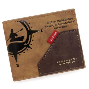 Imagem de Carteira masculina dobrável com bloqueio fino, bolso frontal minimalista - fina e elegante com janela para identidade21, Café, 0.8 x 3.7 x 4.5 inches, Minimalista