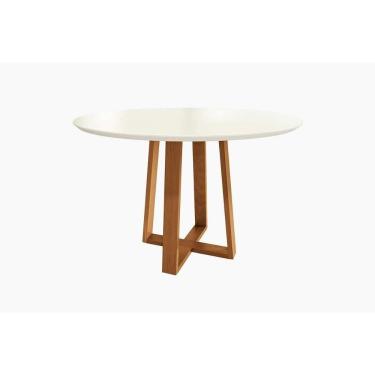 Imagem de Mesa Para Cozinha Elma Madeira Maciça Com Tampo Madeirado Com Vidro 120x120cm Carvalho Off White Kappesberg