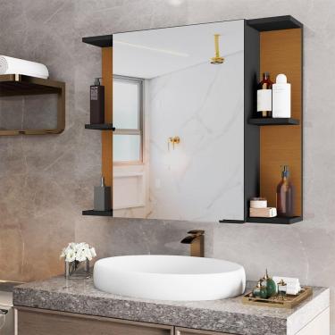 Imagem de Espelheira Para Banheiro Armário Suspenso Nilo Preto/nature