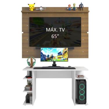 Imagem de Mesa Para Computador Gamer e Painel Tv  Branco/rustic