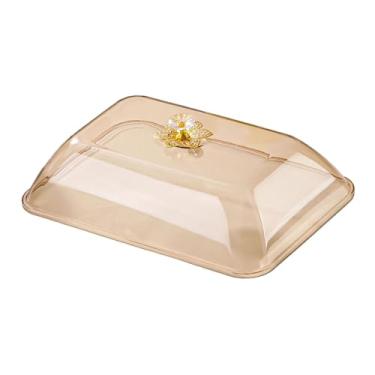 Imagem de IEUDNS Tampa retangular para alimentos com alça, ideal para suporte de, doces, tábuas de frios, donuts, queijos e sobremesas, M Amber