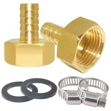 Imagem de Joywayus Conector de mangueira de água de jardim integrado fêmea de latão 1/10.2 cm x 3/10.2 cm GHT (encaixe não giratório) Conexões de farpa de mangueira com braçadeira casa/gramado/irrigação (pacote