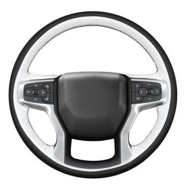 Imagem de MEWANT Capa de volante costurada à mão para Chevrolet Silverado 1500 2019-2024/Silverado 2500 2020-2024/Silverado 3500 2020-2024/Blazer 2019-2024/Suburban 2021-2024/Tahoe (estilo 3D)