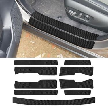 Imagem de Bilisin 9 peças de protetor de soleira de porta de carro compatível com Toyota RAV4 Hybrid 5ª geração 2020-2024, couro de fibra de carbono, protetor de entrada de peitoril de porta de porta-malas