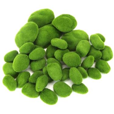 Imagem de 40 peças de pedras artificiais de musgo, 4 tamanhos de pedras de musgo falso, decoração de musgo verde para arranjos florais, jardins de fadas e artesanato