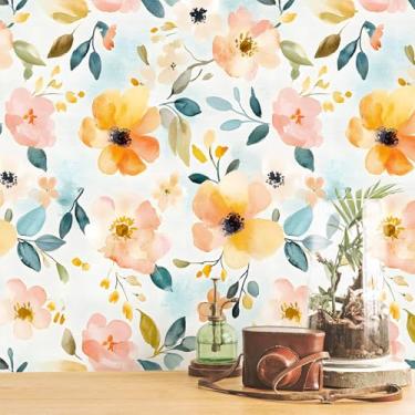 Imagem de Papel de parede floral laranja Peel and Stick Boho Contact Paper 393 pol. C 17,3 pol. L