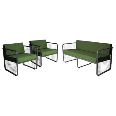 Imagem de Conjunto 2 Poltronas E Namoradeira Fibra Sintética Santiago Preto-verde