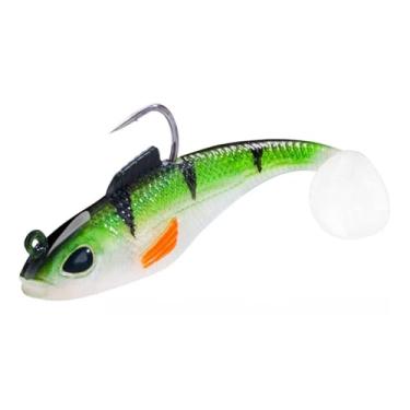 Imagem de ASYHV Isca de pesca macia com chumbo realista 3D - Isca de natação com cauda de remo pré-equipada para peixe mandarim, robalo e mais - Isca de afundamento para água doce e salgada, 3 peças (verde)