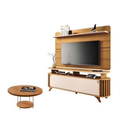 Imagem de Rack Bancada Alba Com Painel Curv Com Mesa De Centro Sky Cinamomo Off White - Hb Móveis