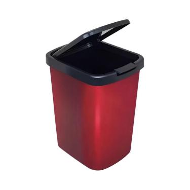 Imagem de Lixeira Cesto 9 Litros Com Tampa Click Label Vermelha Metalizada
