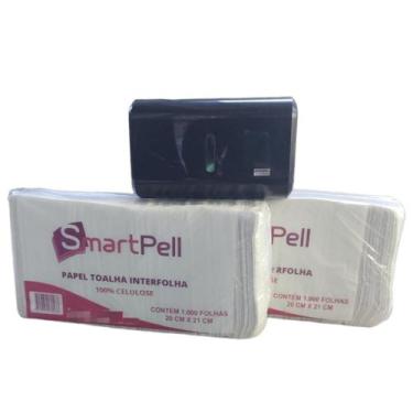 Imagem de Kit dispenser compacto + papel toalha interfolha 2000 folhas rosa - SM