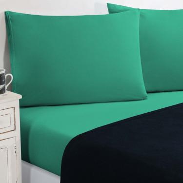 Imagem de Jogo De Cama Malha Lençol 100% Algodão Gran Moratta 4 Peças Casal - Azul Marinho/Verde Jade
