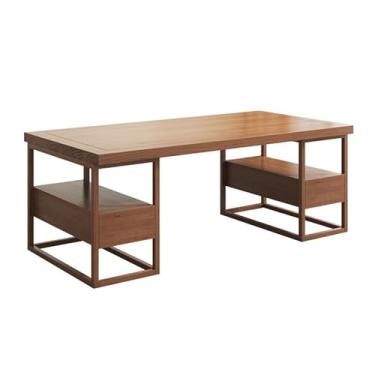 Imagem de Mesa de computador para escritório em casa Mesa de escritório em madeira com estética chinesa, espaçosa e retangular, estação trabalho gavetas prateleiras armazenamento(M)