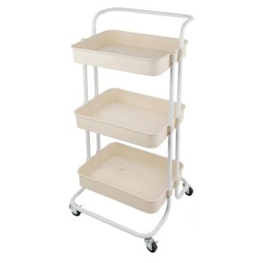 Imagem de Organize sua Casa: Carrinho Multiuso 3 Prateleiras com Rodas para Cozinha,Banheiro,Bege