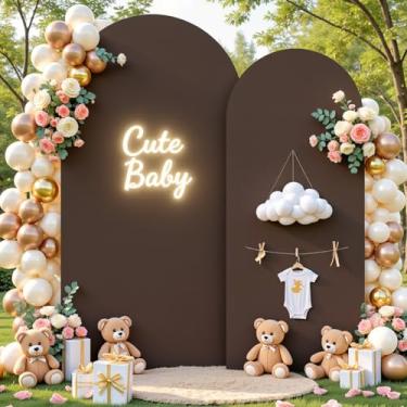 Imagem de Conjunto de 2 capas de arco verde marrom com arco de 2 capas de arco de casamento para festa de aniversário, pano de fundo elástico, 2 m, decoração de chá de bebê, chá de panela, foto marrom, elastano