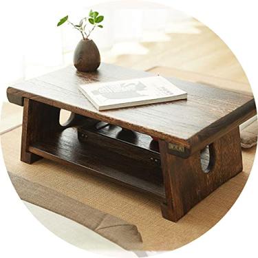Imagem de Mesa de chá japonesa, mesa de centro de madeira, mesa de chá japonesa, mesa de tatame para sala de estar, mesa baixa multifuncional (cor: marrom, tamanho: 80 cm 80 cm)