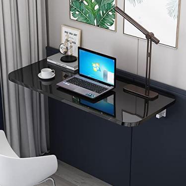 Imagem de Mesa dobrável montada na parede, mesa de jantar dobrável de madeira, mesa dobrável para lavanderia, mesa flutuante para pequenos espaços, mesa de cozinha suspensa na parede para bar de escritório em