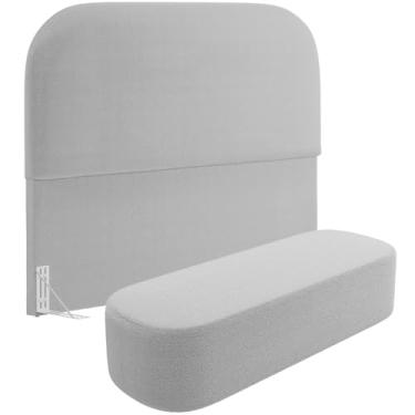 Imagem de Cabeceira Cama Box Casal 140cm Lanna com Puff Recamier Doha W01 Bouclê Cinza - Lyam Decor