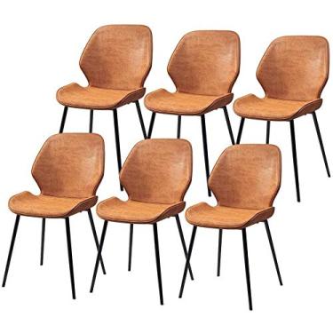 Imagem de Cadeiras de sala de jantar de cozinha modernas conjunto de 6 cadeiras de jantar escandinavas PU encosto e pernas de metal cadeiras de bar para sala de estar, cadeiras laterais de escritório, sala de