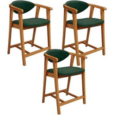 Imagem de Kit 03 Banquetas Baixa Cozinha Sala de Jantar Bancada Cecília L02 Couríssimo Verde Musgo Lyam Decor
