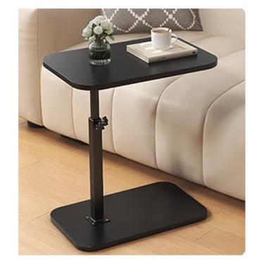 Imagem de Mesa de canto moderna em forma de C com altura ajustável e mesa giratória de 360° para sala de estar/cama/banheira, fácil de montar, tamanho pequeno, cor nogueira preta (preto grande)