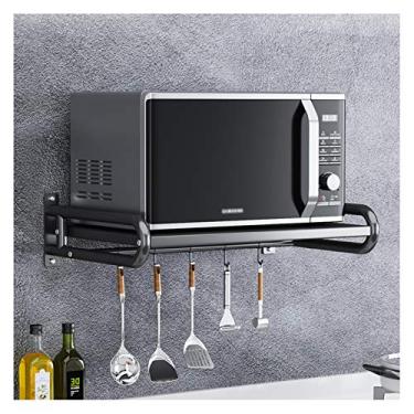 Imagem de HHHJQFAAT Organizador de prateleira de cozinha, prateleira de micro-ondas montada na parede, suporte de micro-ondas de aço inoxidável, suporte de forno, organizador de armazenamento com 5 ganchos ()