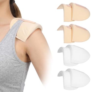 Imagem de 4 pares de ombreiras para roupas femininas de espuma grossa de 15 mm de espessura almofadas de esponja respirável para ombros altos e baixos inclinados, terno branco e cor da pele