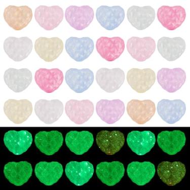 Imagem de Beadthoven 30 peças travesseiro de acrílico que brilha no escuro contas de coração brilhantes contas de pônei brilhante plástico facetado espaçadores foscos para pulseira da amizade faça você mesmo