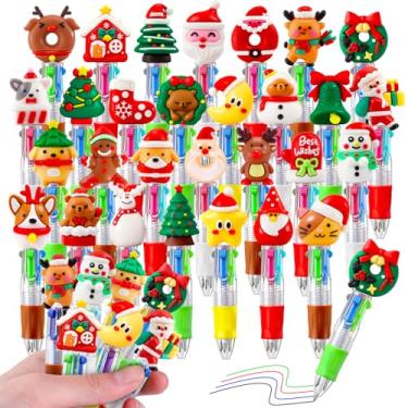 Imagem de 30 mini canetas multicoloridas em uma caneta fofa 4 em 1 para crianças, canetas esferográficas para aniversários e festas infantis, presentes divertidos canetas kawaii de tinta sortidas (Natal)