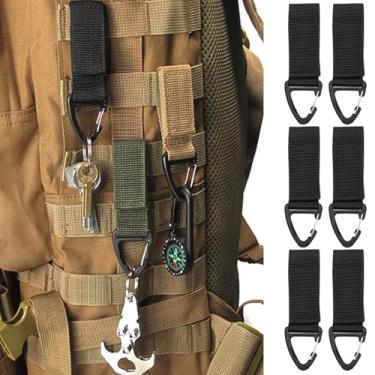 Imagem de Pacote com 6 ganchos de fivela de mosquetão tático, clipe de chaveiro para mochila, cinto, garrafa de água, uso ao ar livre e EDC (preto)